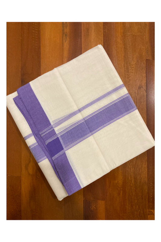 Southloom Premium Handloom Double Mundu / Dhoti with Light Violet Sada Kara (South Indian Kerala Dhoti)