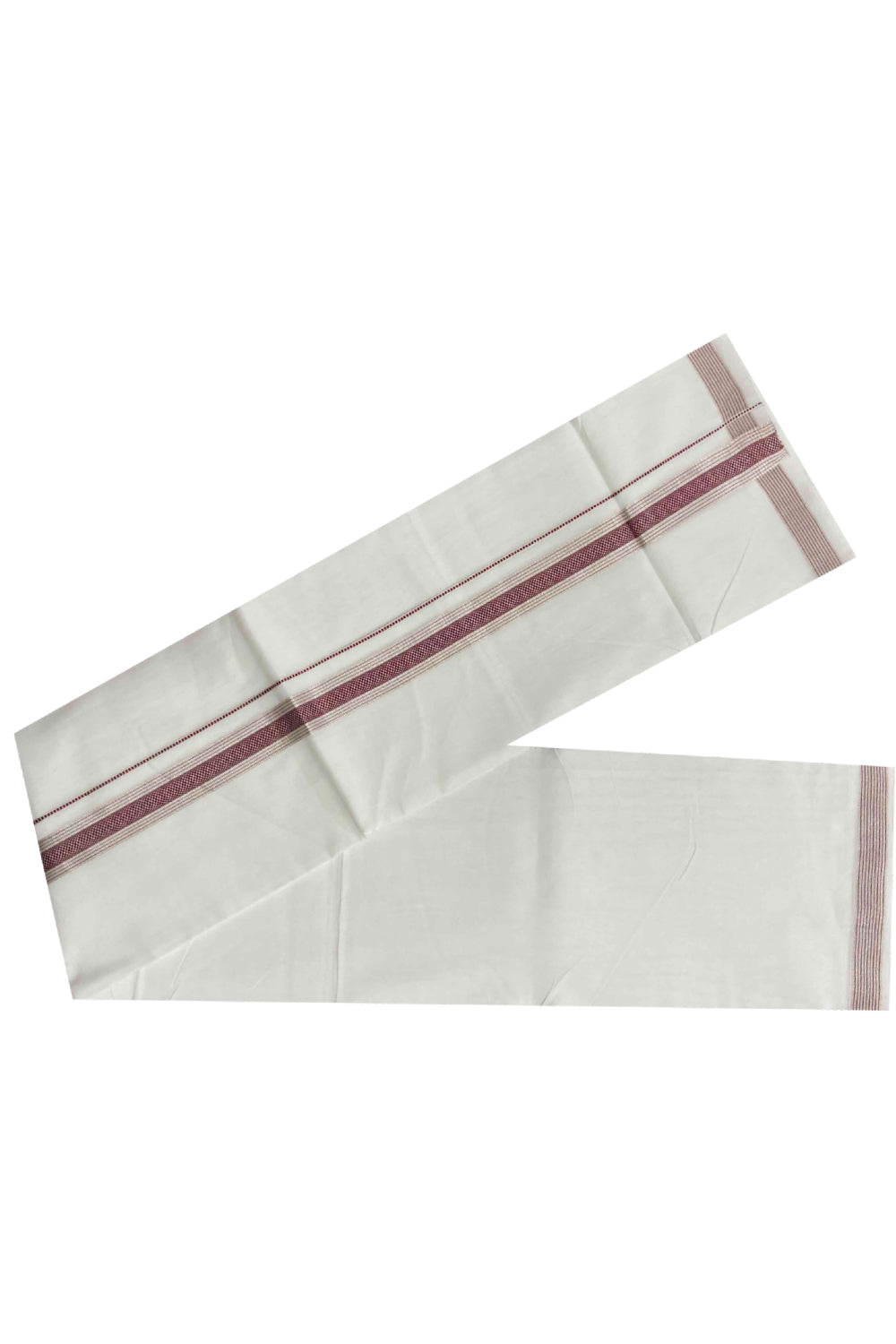 Southloom Premium Handloom Double Mundu with Silver Kasavu and Maroon Kara