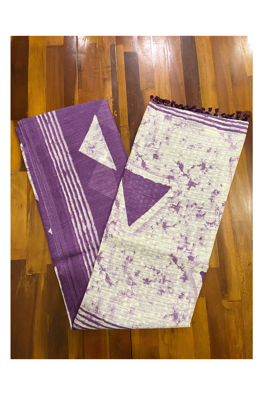 Southloom Art Silk Saree with Violet and Beige Prints on Body