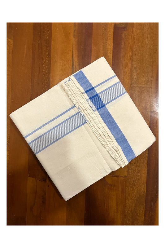 Southloom Balaramapuram Handloom Off White SINGLE Mundu (Otta Mundu) with Blue Line Border (South Indian Dhoti)