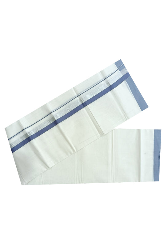 Off White Kerala Double Mundu with Silver Kasavu and Dark Grey Kara (South Indian Dhoti)