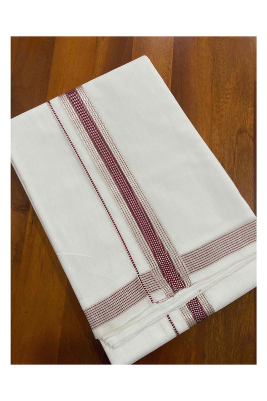 Southloom Premium Handloom Double Mundu with Silver Kasavu and Maroon Kara