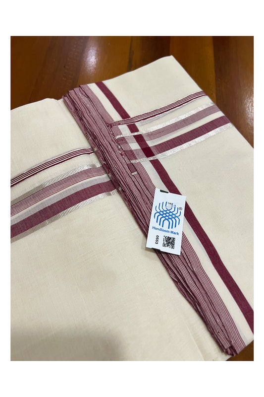 Southloom Super Premium Unakkupaavu Handloom Double Mundu with Maroon and Silver Kasavu Border