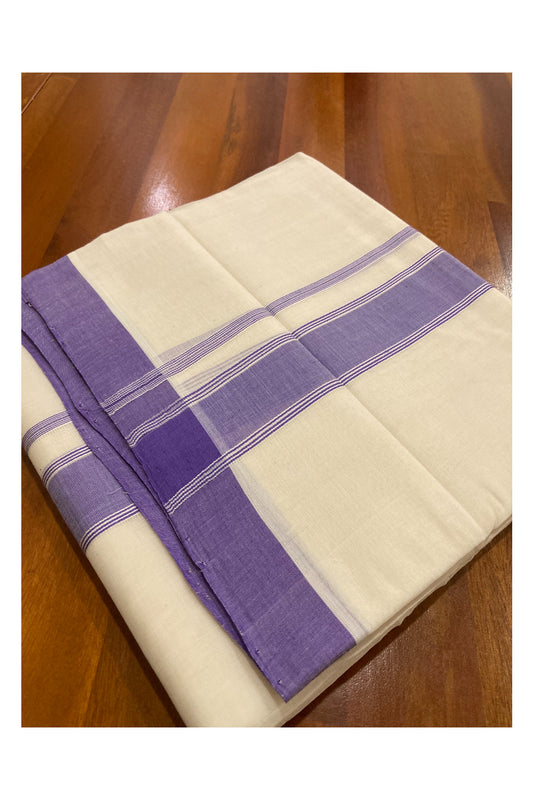 Southloom Premium Handloom Double Mundu / Dhoti with Light Violet Sada Kara (South Indian Kerala Dhoti)