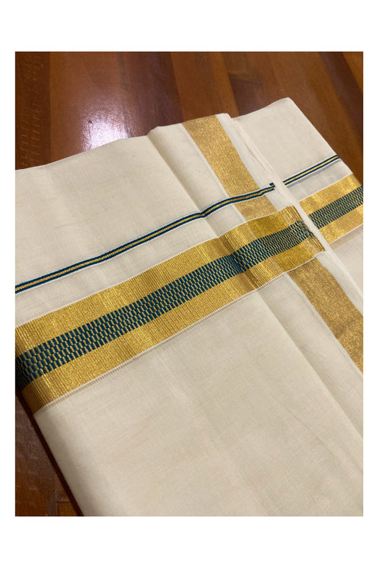 Southloom Premium Handloom Pure Cotton Mundu with Kasavu and Blue Border (South Indian Dhoti)