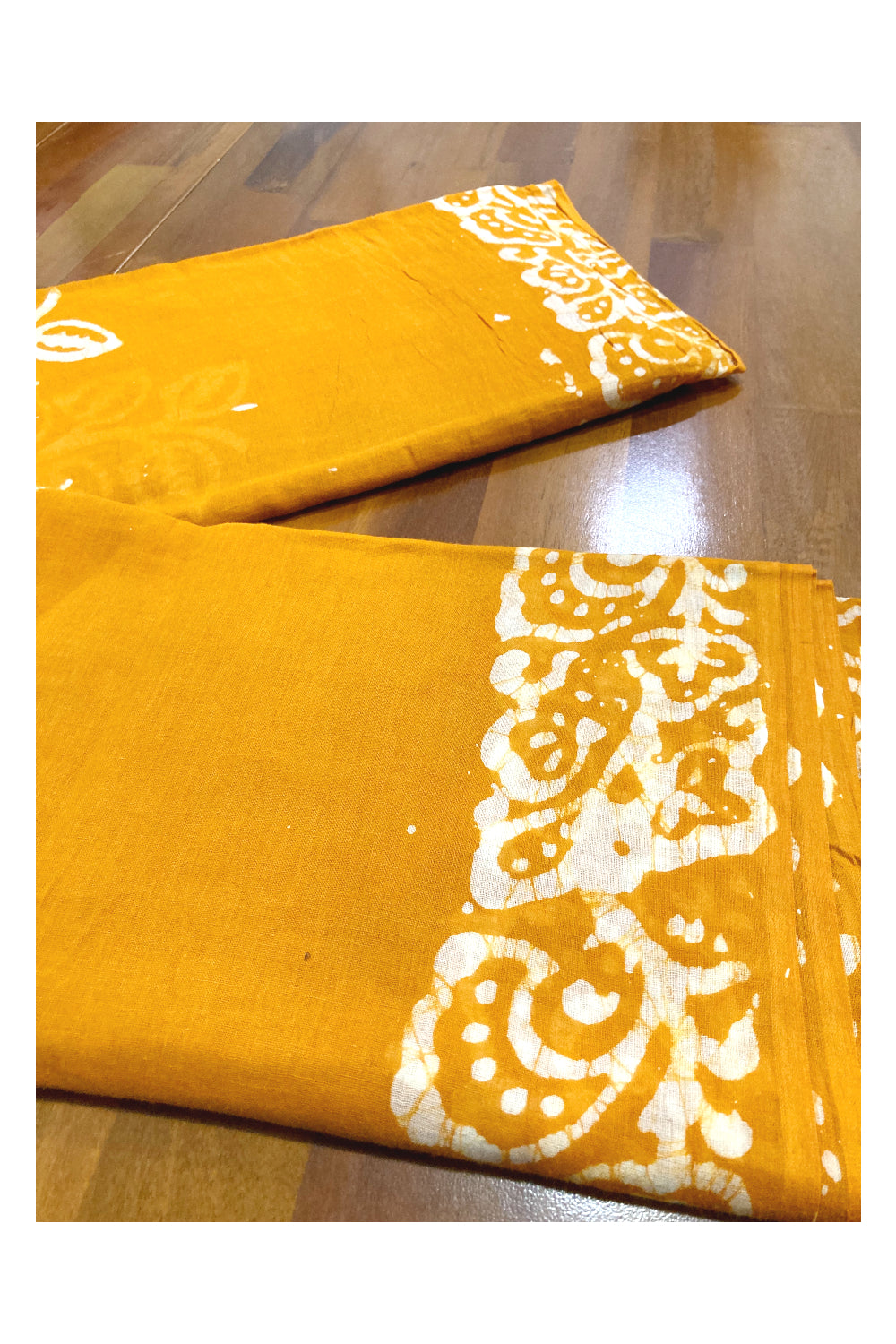 Southloom Yellow Chungidi Cotton Saree with White Designer Prints