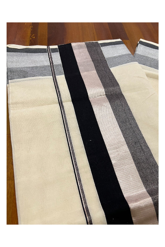 Kerala Pure Cotton Plain Saree with Silver Kasavu and Black Border
