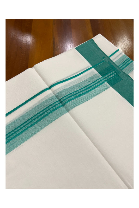 Pure White Kerala Cotton Double Mundu with Green Border (South Indian Dhoti)