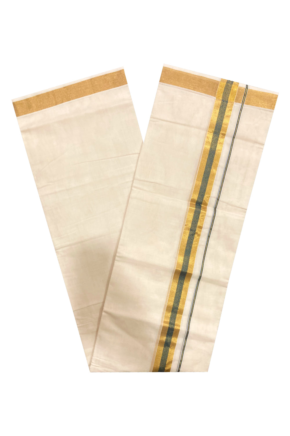 Southloom Premium Handloom Pure Cotton Mundu with Kasavu and Blue Border (South Indian Dhoti)