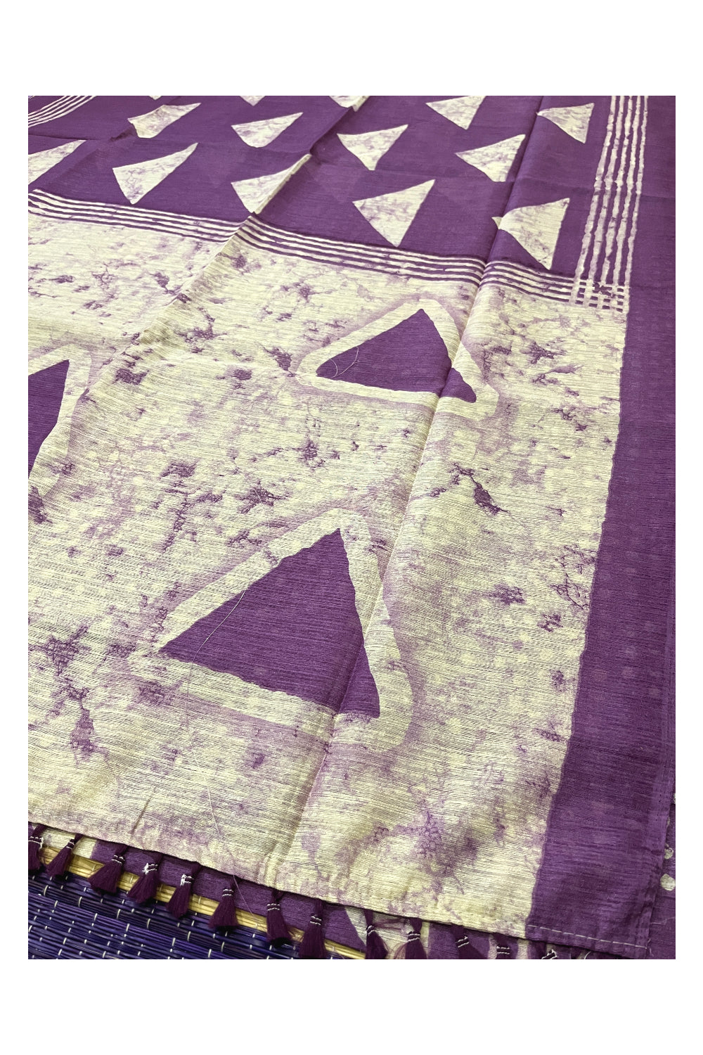 Southloom Art Silk Saree with Violet and Beige Prints on Body