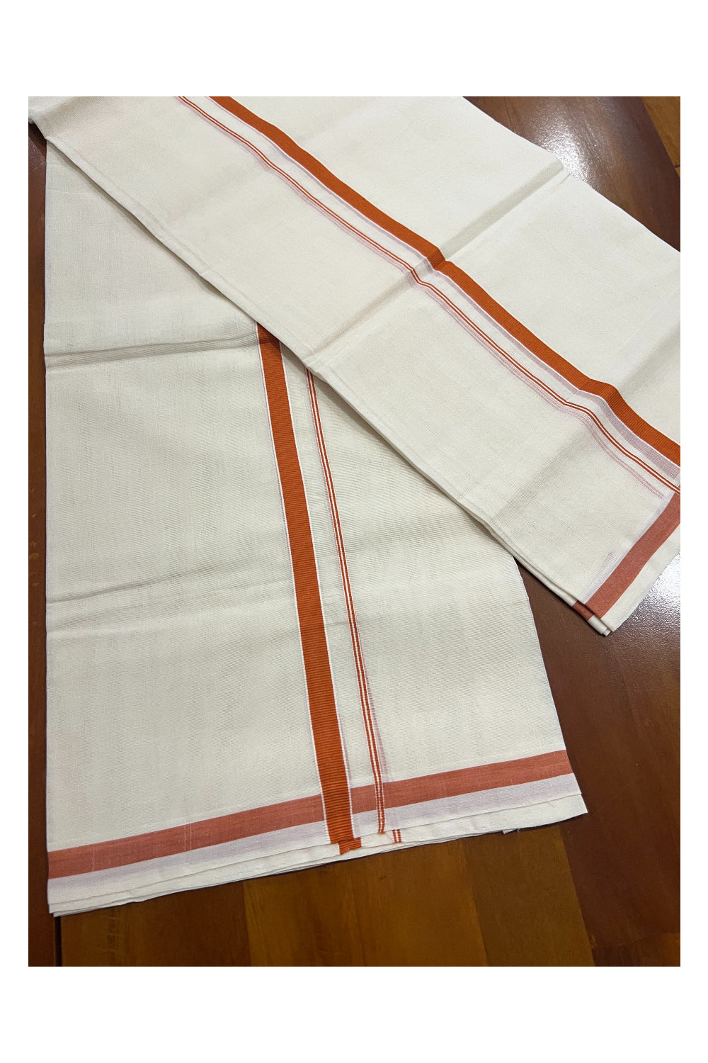 Southloom™ Premium Handloom Mundum Neriyathum (Set Mundu) with 0.5 inch Saffron Border (Weaver: Jaya)