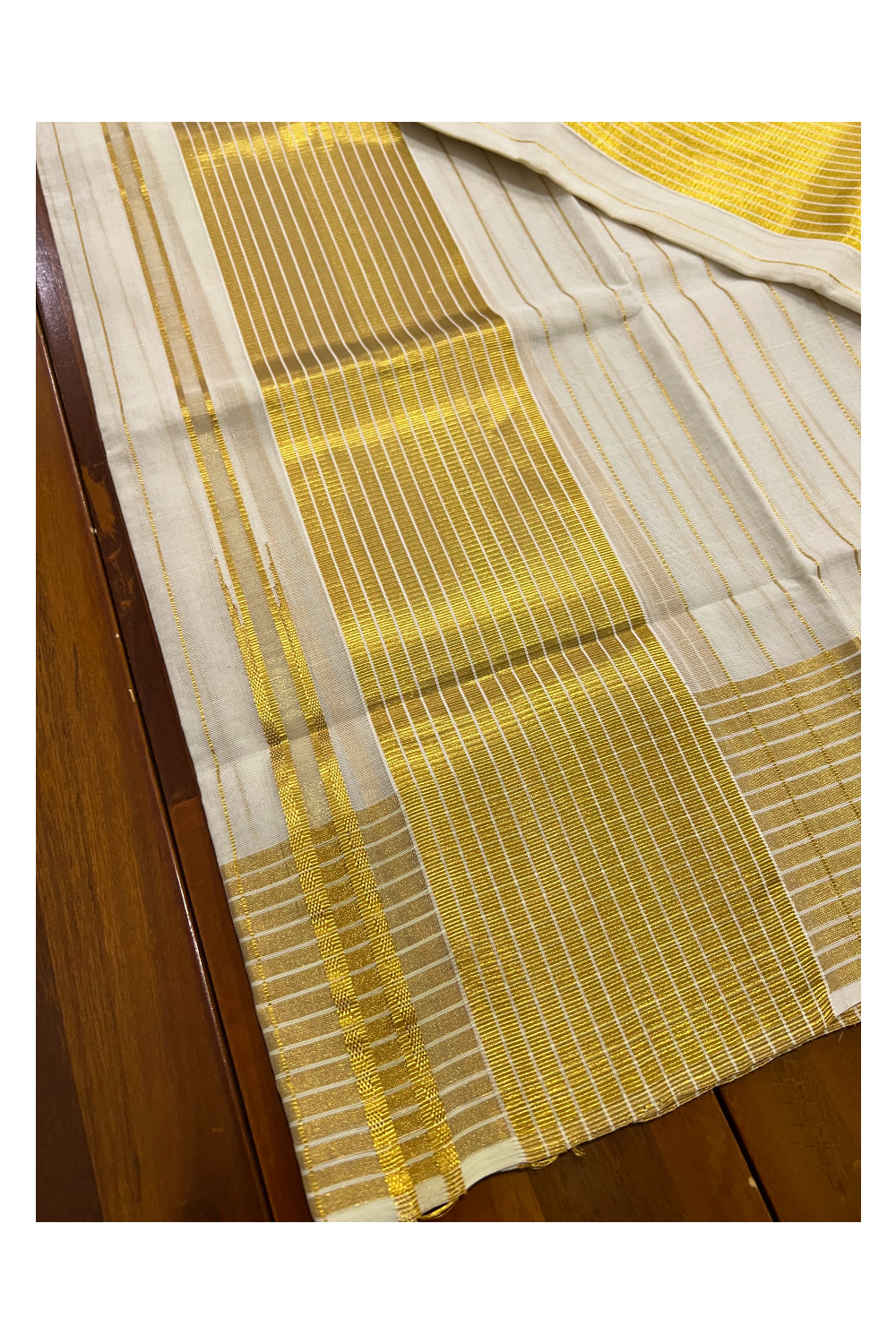 Southloom Handloom Premium Single Set Mundu (Mundum Neriyathum) with Kasavu Lines Across Body 2.80 Mtrs