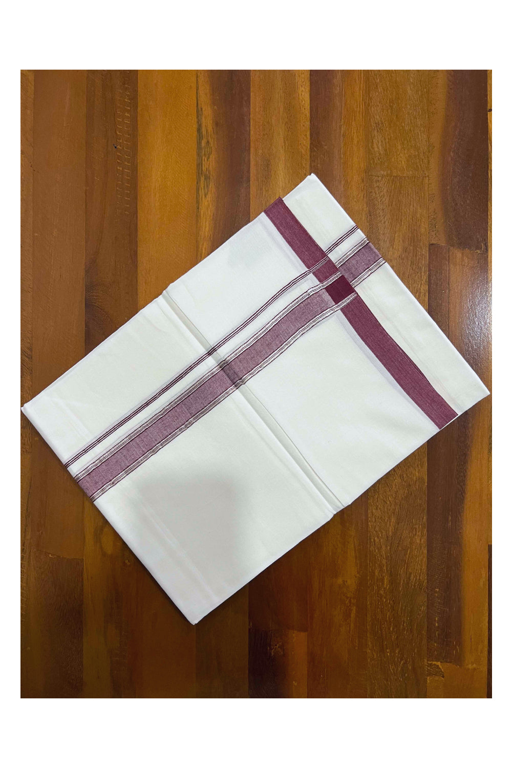 Pure White Cotton Mundu with Purple and Silver Kara (South Indian Dhoti)