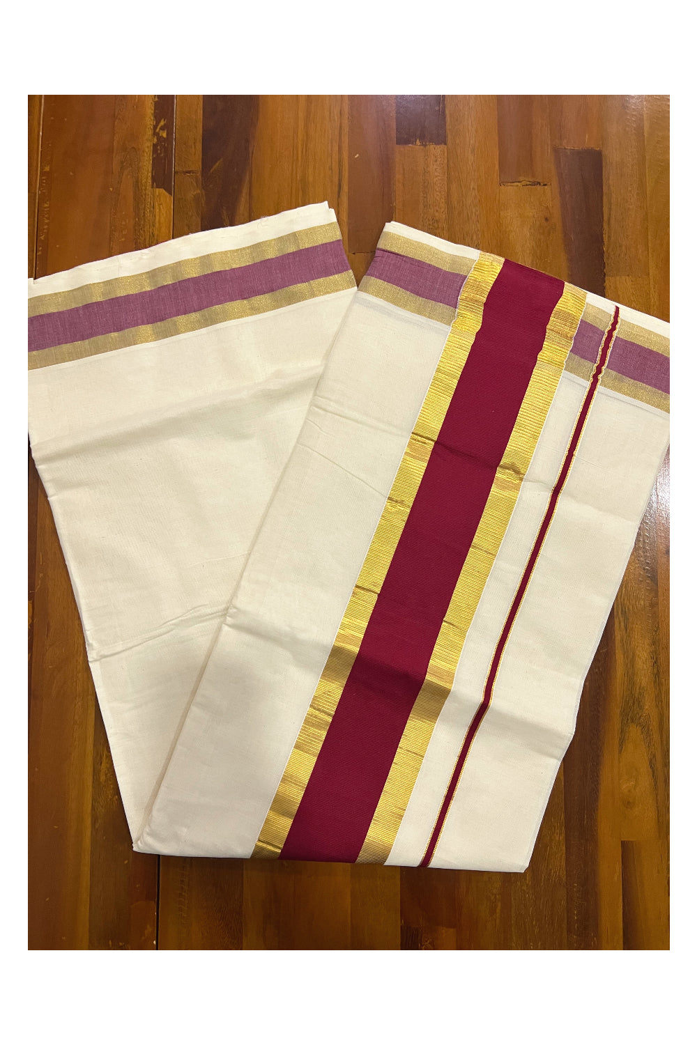 Pure Cotton Kerala Saree with Kasavu and Maroon Border