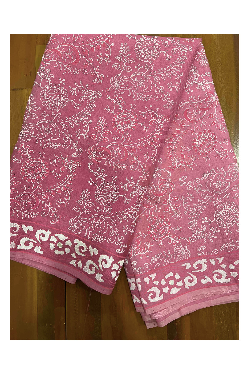 Southloom Handloom Pure Tussar Pink Hand Painted Designer Saree