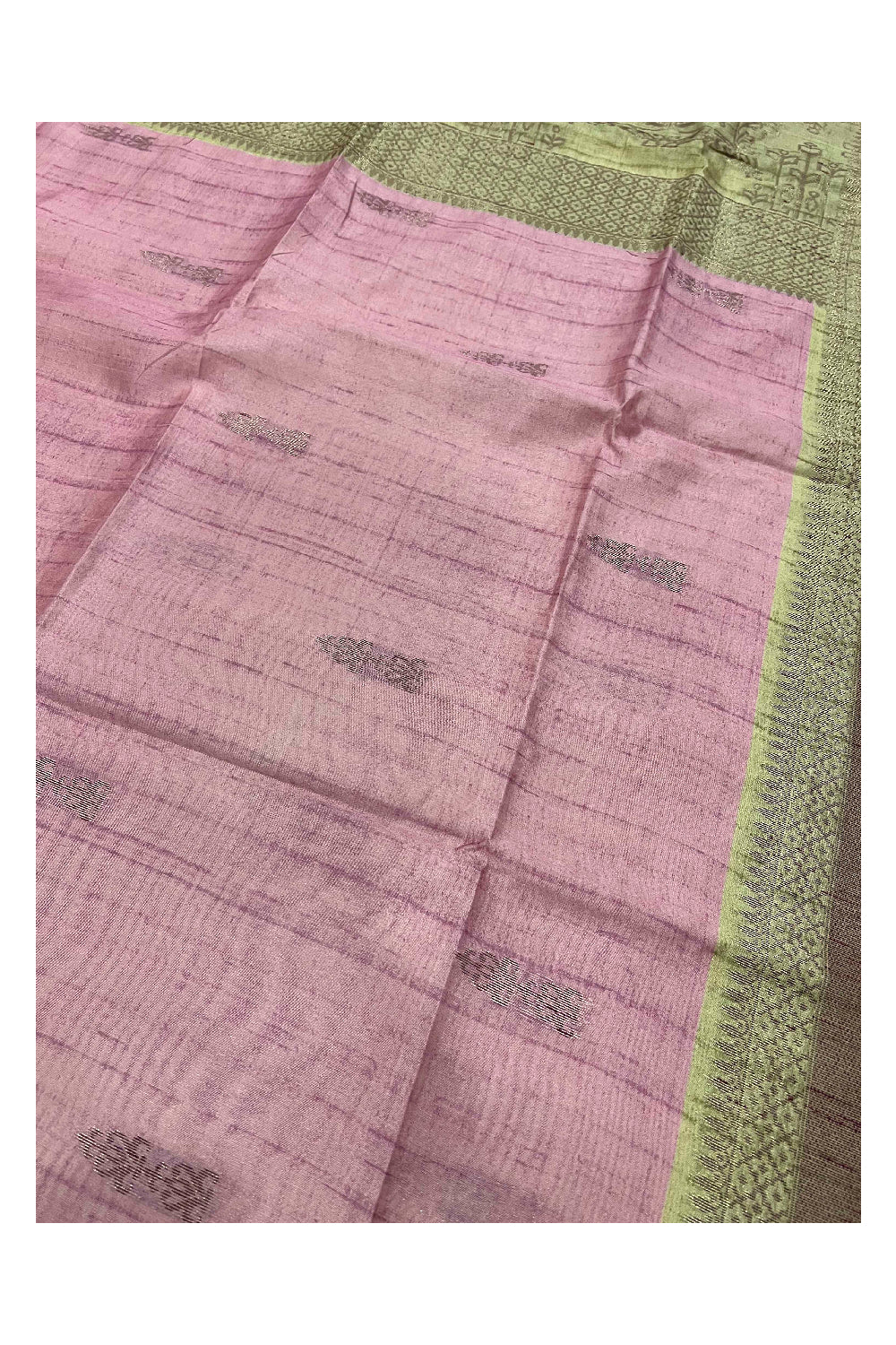 Southloom Peach Semi Tussar Designer Saree with Light Brown Border