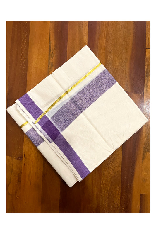 Pure Cotton Double Mundu with Kasavu Violet Kara (South Indian Dhoti)