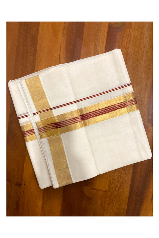 Southloom Premium Handloom Pure Cotton Mundu with Kasavu and Maroon Border (South Indian Dhoti)