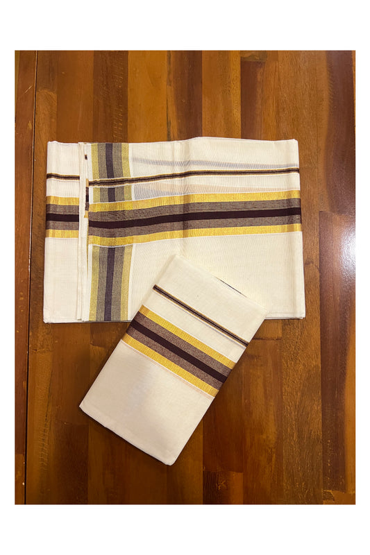 Kerala Cotton Mundum Neriyathum Single (Set Mundu) with Dark Brown and Kasavu Border 2.80 Mtrs