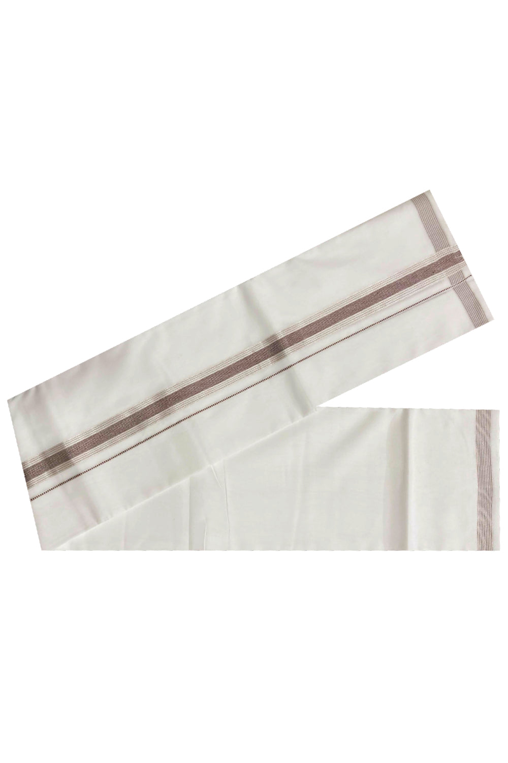 Southloom Premium Handloom Double Mundu with Silver Kasavu and Brown Kara