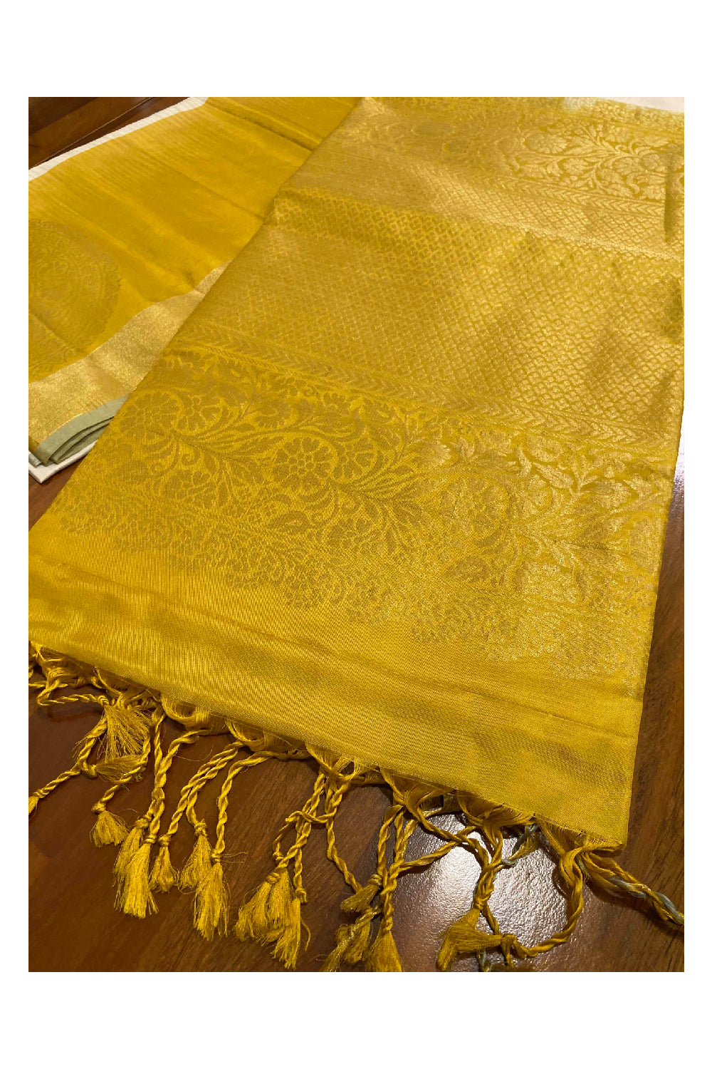 Southloom Handloom Pure Silk Kanchipuram Saree in Cream and Yellow Zari Motifs