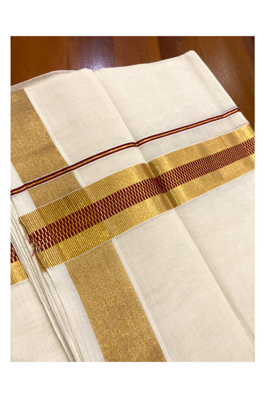 Southloom Premium Handloom Pure Cotton Mundu with Kasavu and Maroon Border (South Indian Dhoti)