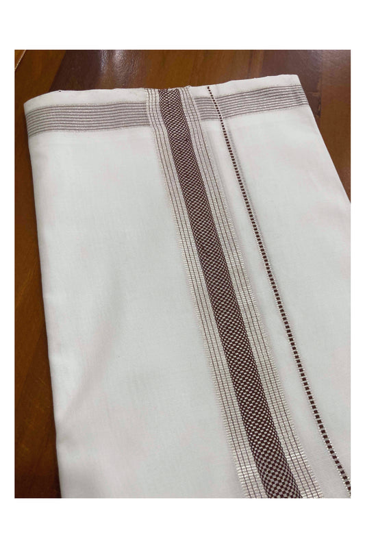 Southloom Premium Handloom Double Mundu with Silver Kasavu and Brown Kara
