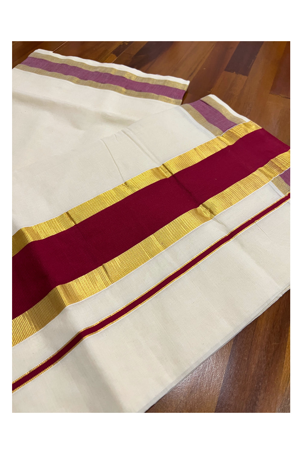 Pure Cotton Kerala Saree with Kasavu and Maroon Border