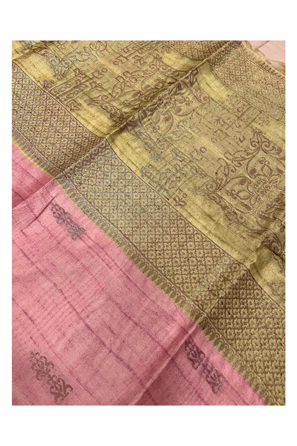 Southloom Peach Semi Tussar Designer Saree with Light Brown Border