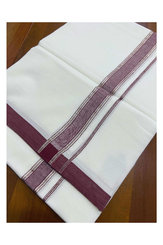 Pure White Cotton Mundu with Purple and Silver Kara (South Indian Dhoti)