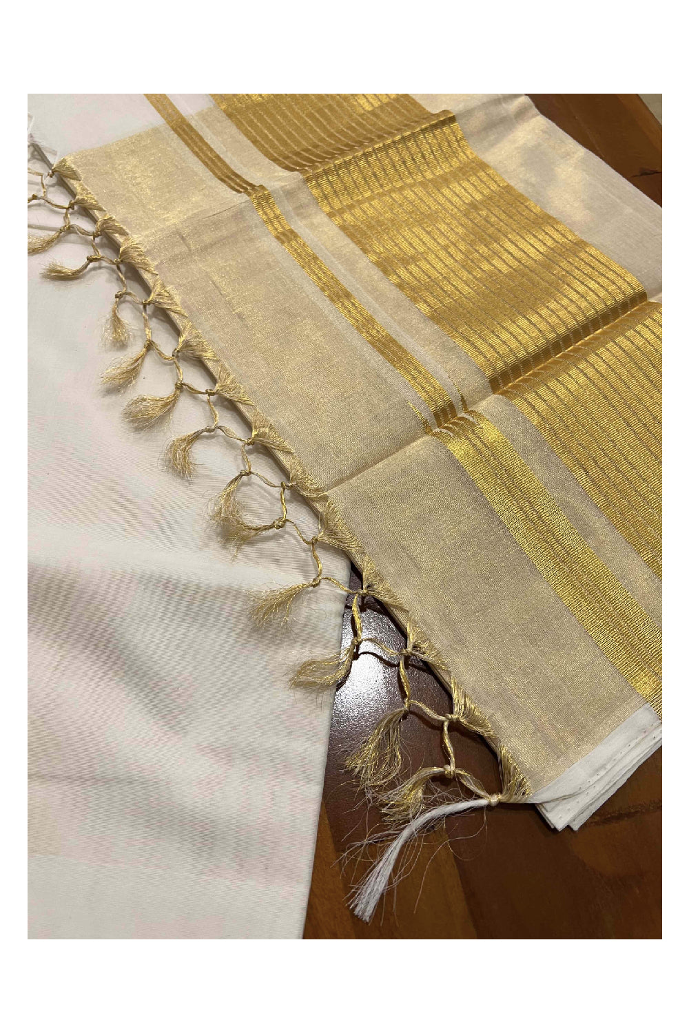 Southloom™ Original Handloom Half and Half Kasavu Plain Saree (Cotton and Tissue)