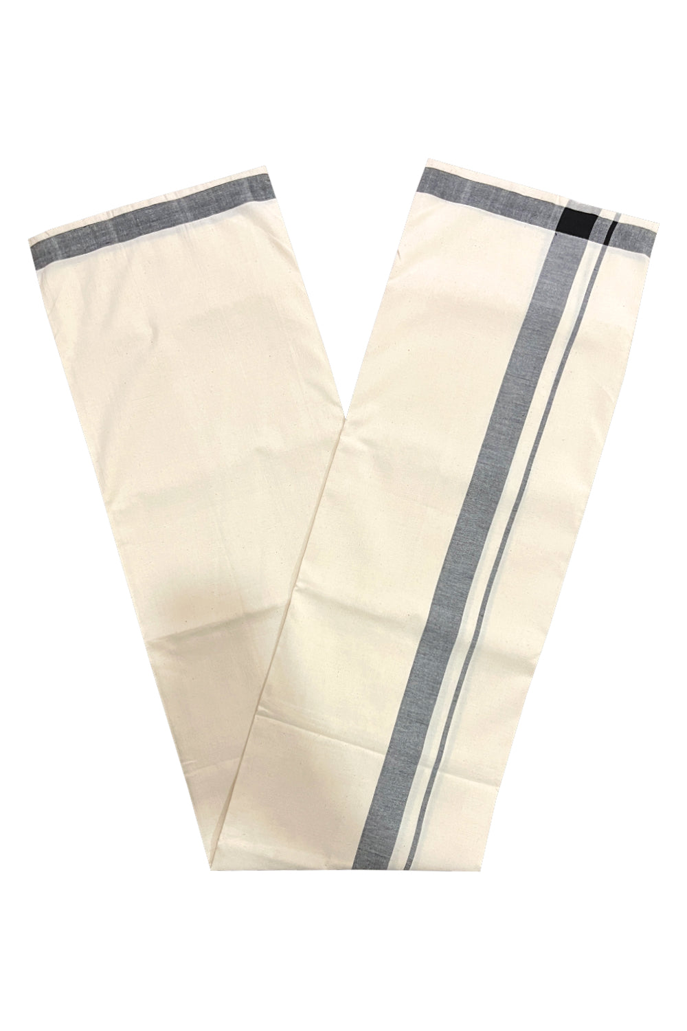 Southloom Balaramapuram Handloom Off White SINGLE Mundu (Otta Mundu) with Black Border (South Indian Dhoti)