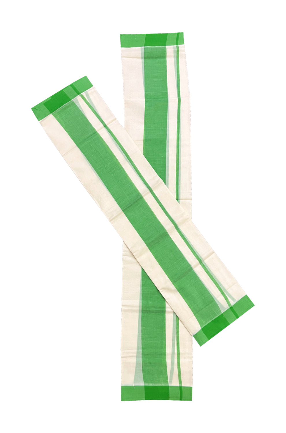 Pure Cotton Single Set Mundu (Mundum Neriyathum ) with Green Border