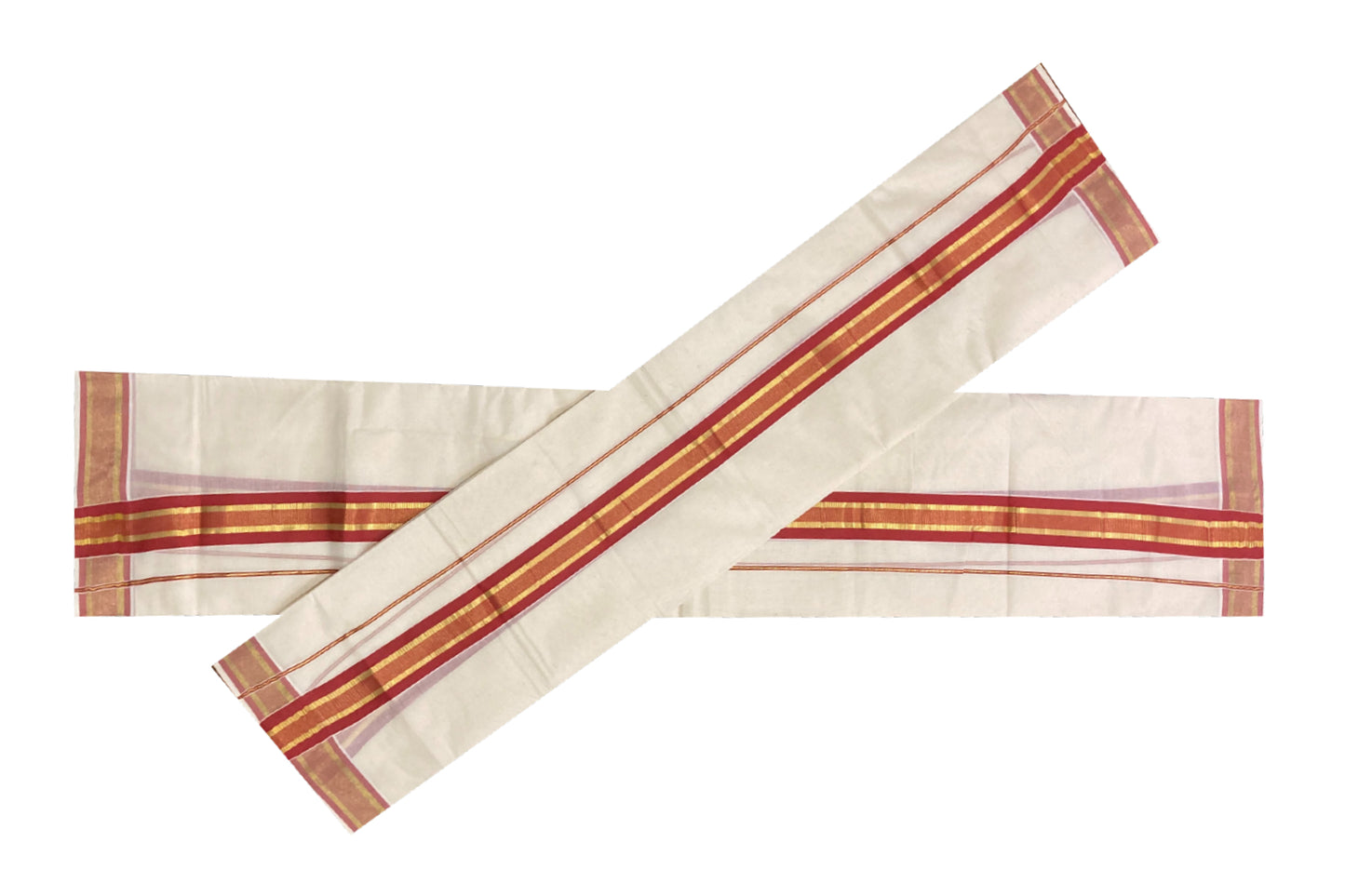 Kerala Cotton Mundum Neriyathum Double (Set Mundu) with Brick Red and Kasavu Border