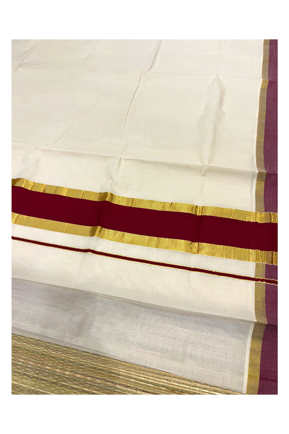 Pure Cotton Kerala Saree with Kasavu and Maroon Border