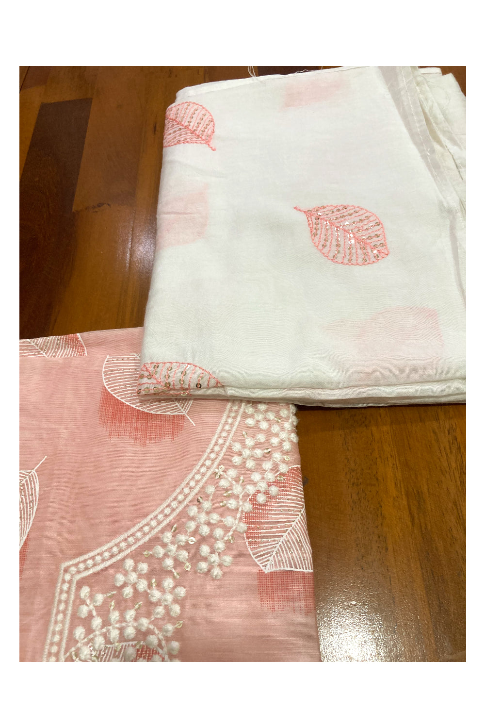 Southloom™ Cotton Churidar Salwar Suit Material in Peach and Thread Works