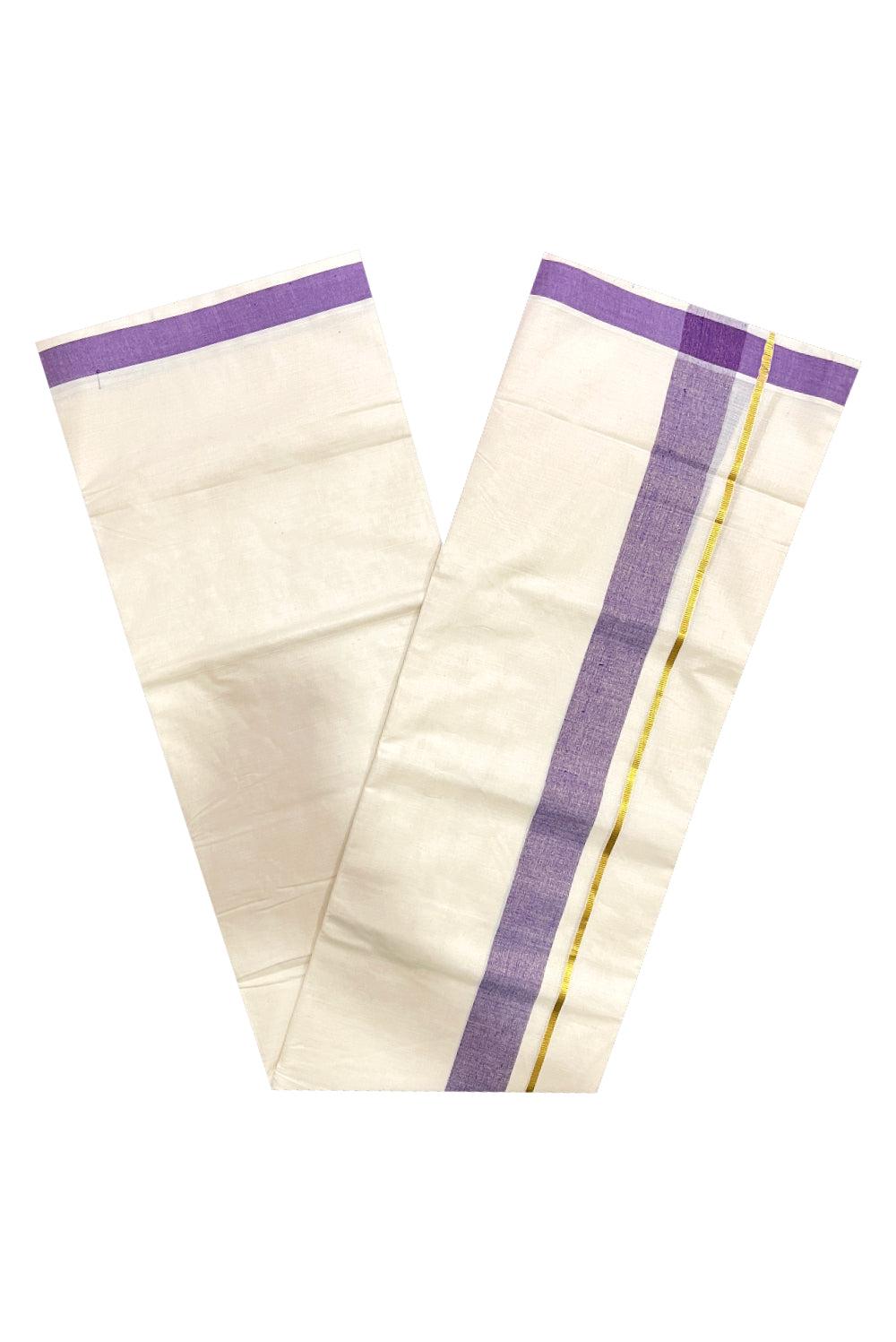 Pure Cotton Double Mundu with Kasavu Violet Kara (South Indian Dhoti)