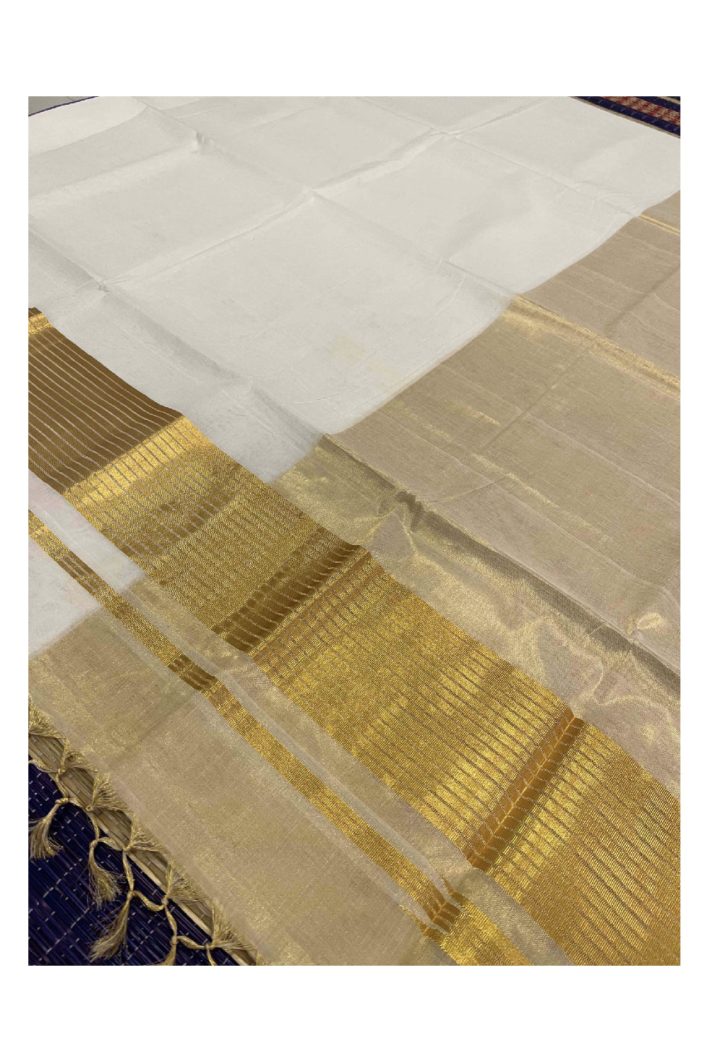 Southloom™ Original Handloom Half and Half Kasavu Plain Saree (Cotton and Tissue)