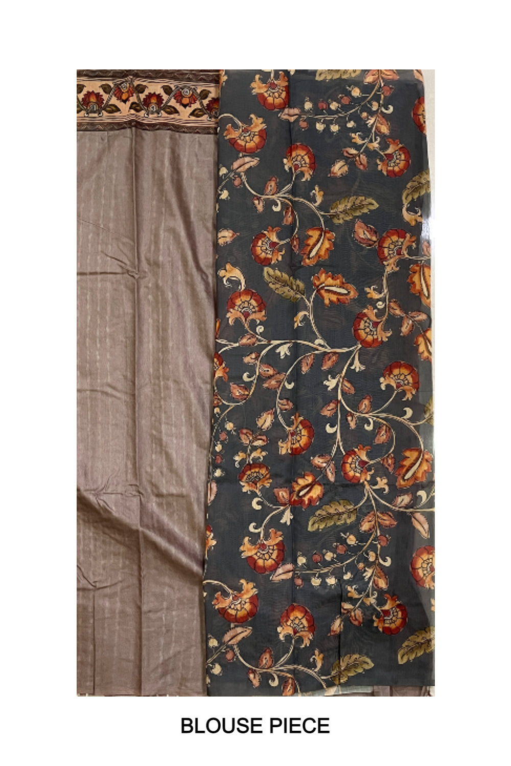 Southloom Art Silk Brown Saree with Kalamkari Works on Border