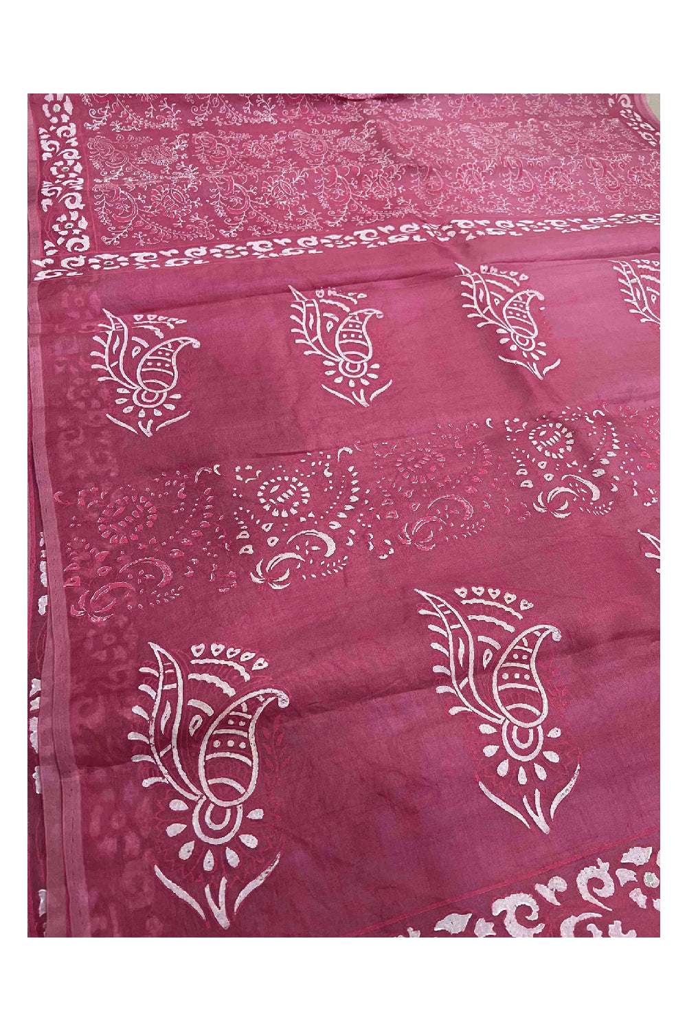 Southloom Handloom Pure Tussar Pink Hand Painted Designer Saree