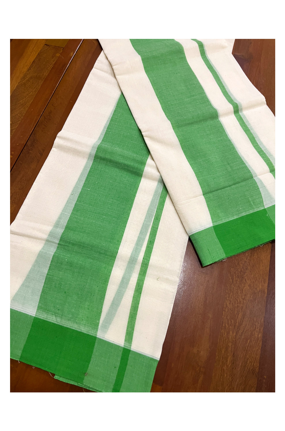 Pure Cotton Single Set Mundu (Mundum Neriyathum ) with Green Border