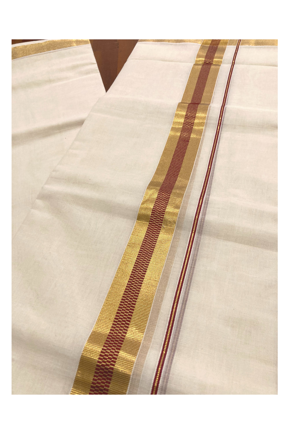 Southloom Premium Handloom Pure Cotton Mundu with Kasavu and Maroon Border (South Indian Dhoti)