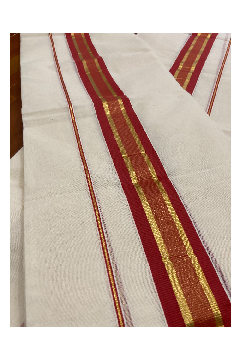 Kerala Cotton Mundum Neriyathum Double (Set Mundu) with Brick Red and Kasavu Border