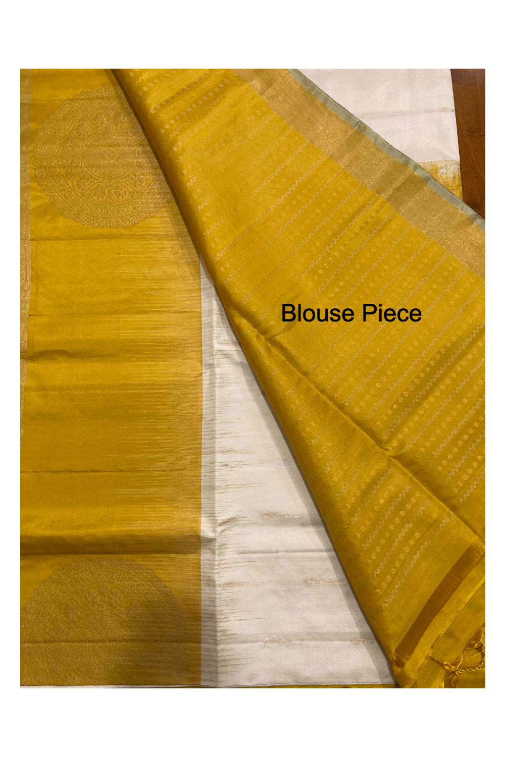 Southloom Handloom Pure Silk Kanchipuram Saree in Cream and Yellow Zari Motifs