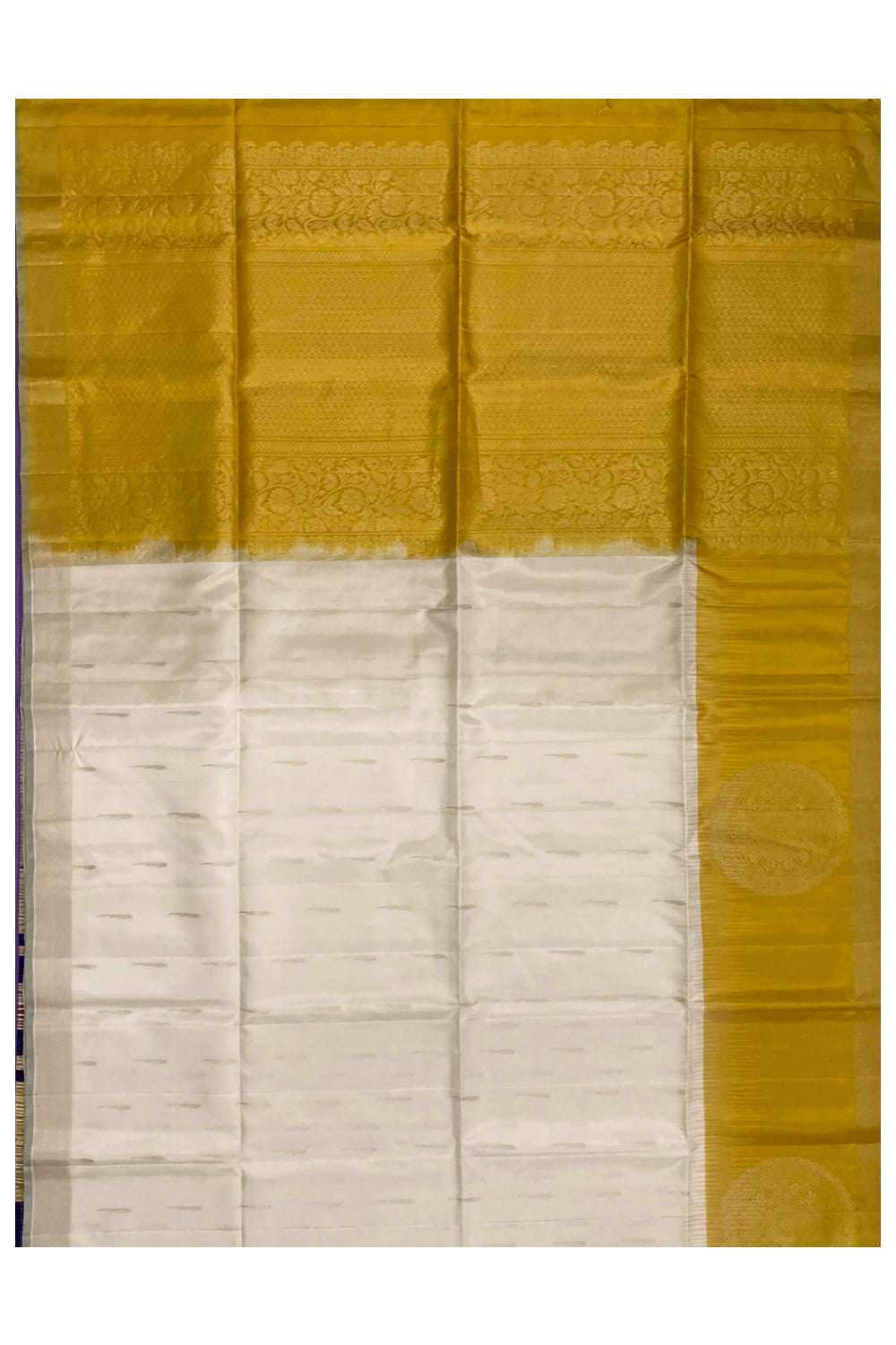 Southloom Handloom Pure Silk Kanchipuram Saree in Cream and Yellow Zari Motifs