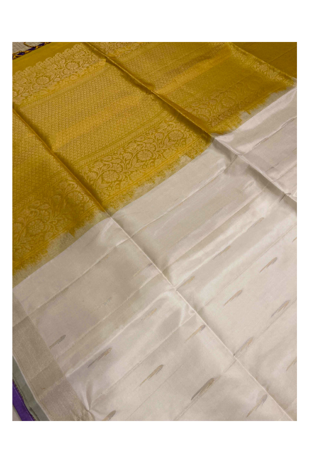 Southloom Handloom Pure Silk Kanchipuram Saree in Cream and Yellow Zari Motifs