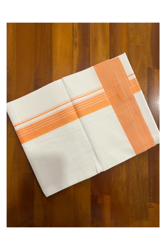 Pure White Cotton Double Mundu with Orange Border (South Indian Dhoti)