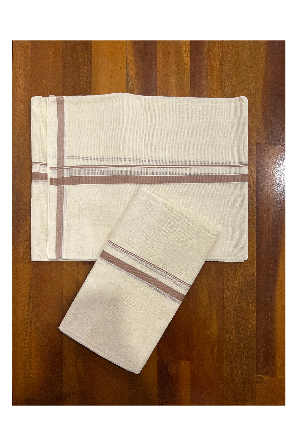 Southloom™ Premium Handloom Mundum Neriyathum (Set Mundu) with 0.5 inch Beige Border (Weaver: Jaya)