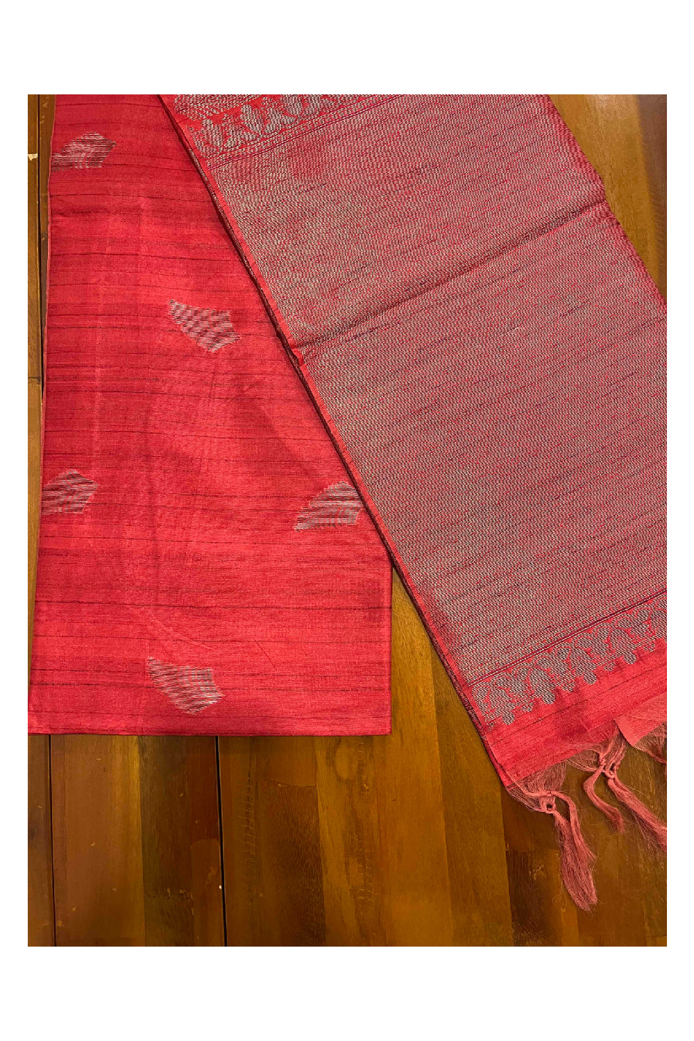 Southloom Red Semi Tussar Designer Saree with Tassels