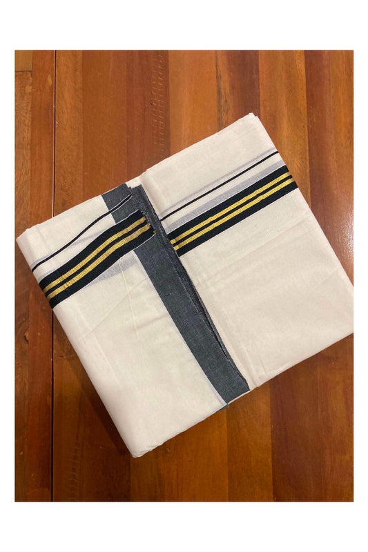 Off White Cotton Mundu with Black and Kasavu Border (South Indian Dhoti)